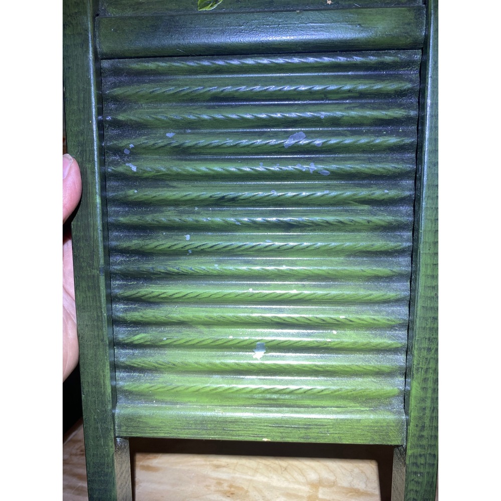 Vintage Hand Painted Daisy Floral Wooden Washboard Green Rustic Farmhouse Decor - Picture 2 of 4